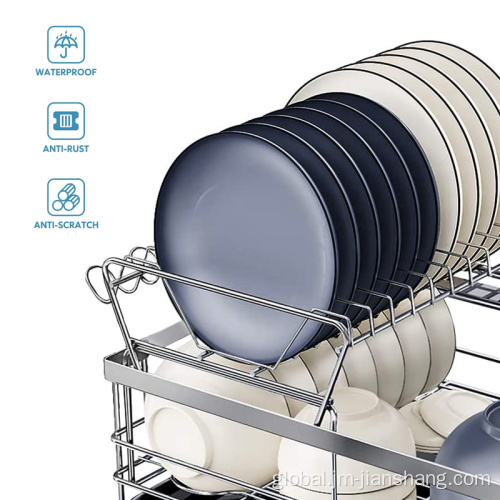 2 Tier Dish Drainer Double Layer Stainless Steel Dish Drying Rack Manufactory